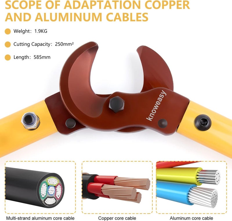 knoweasy Store Cable Cutter, LK-250 Wire Rope Cutter and Heavy Duty Wire Cutter with Long Labor Saving Arms for Copper Aluminum Wire up to 250mm² - Image 2